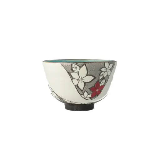 碧釉掻き落とし赤抹茶盌