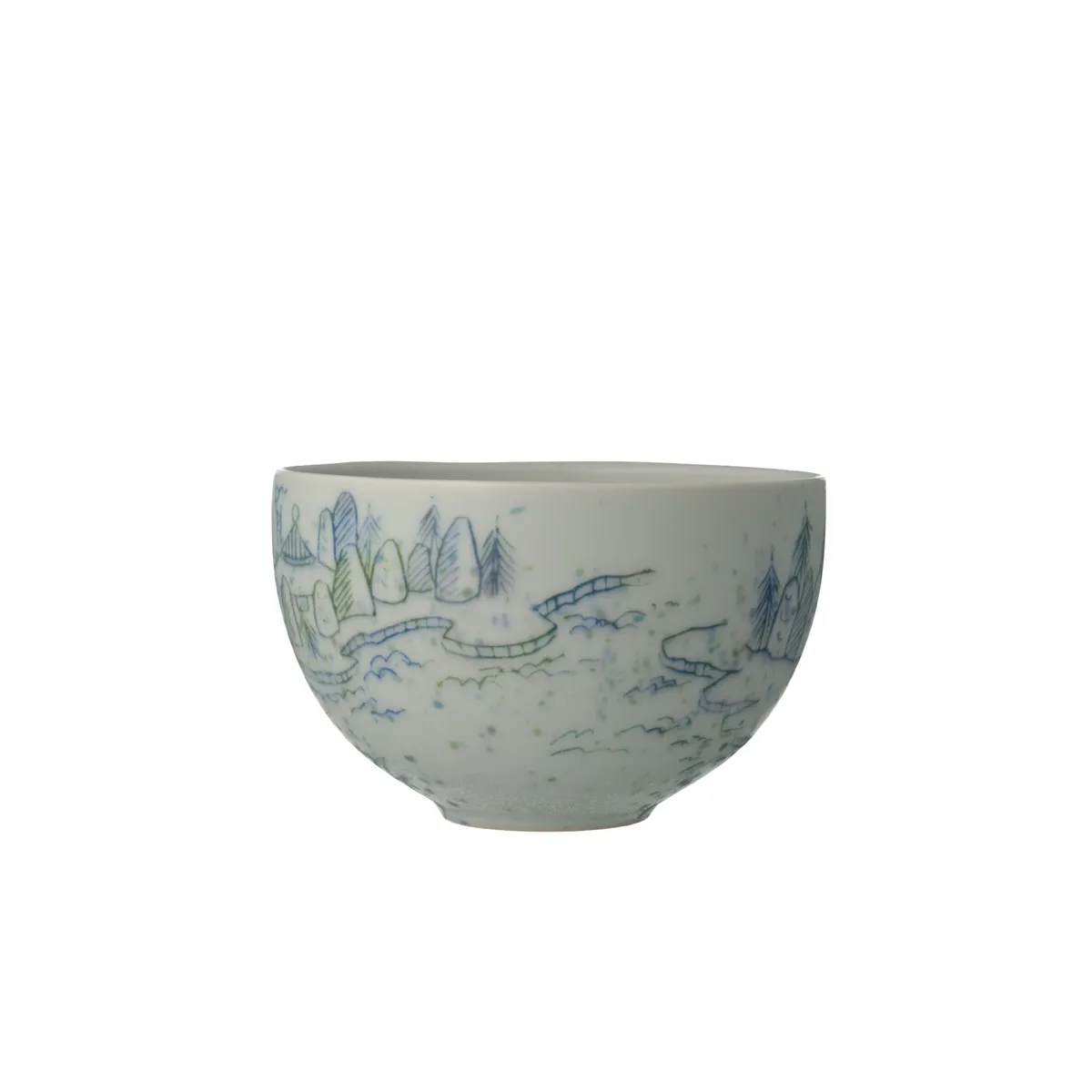 彩線象嵌山水図わん