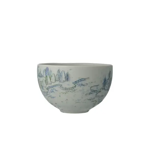 彩線象嵌山水図わん